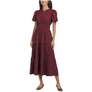 LEA Short Sleeve Ruched Waist Maxi Dress
